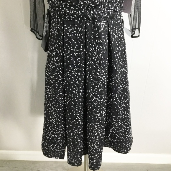 JS COLLECTION Holiday Black Mesh Shirred Bodice Lined Elbow Sleeve Dress 8 New - Picture 6 of 12